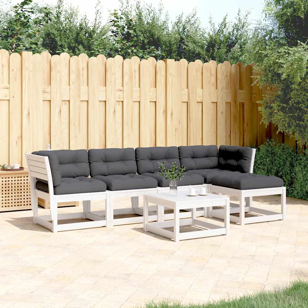 Set Divani Giardino 5pz con Cuscini Bianco Legno Massello Pino