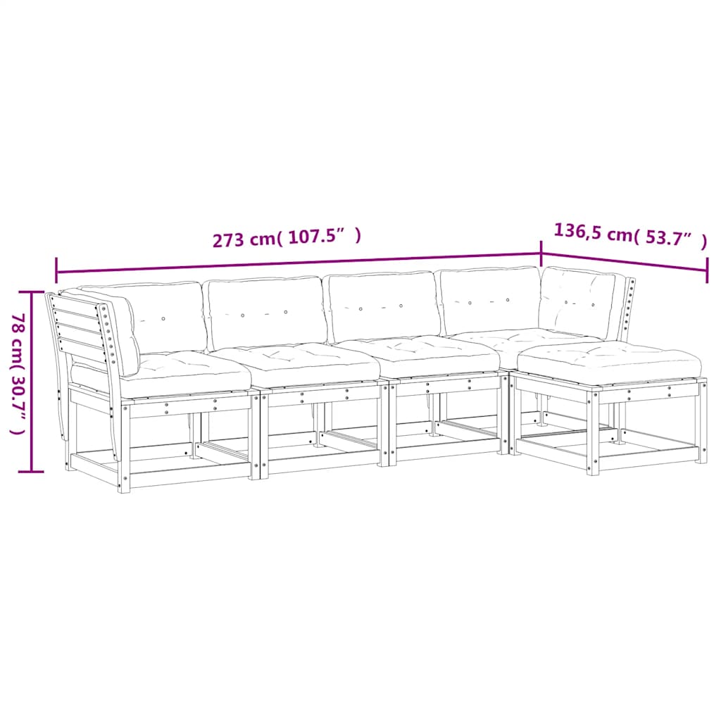 Set Divani Giardino 5pz con Cuscini Marrone Cera Massello Pino | homemem39