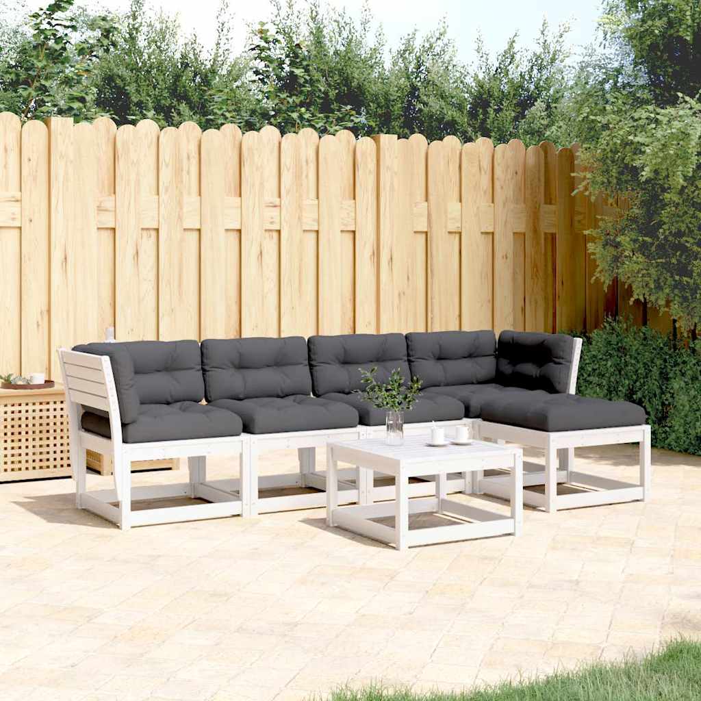 Set Divani Giardino 5pz con Cuscini Bianco Legno Massello Pino | homemem39