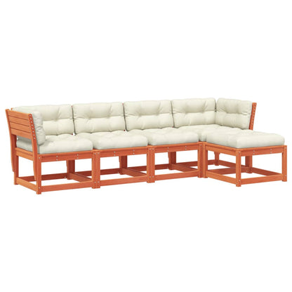 Set Divani Giardino 5pz con Cuscini Marrone Cera Massello Pino - homemem39