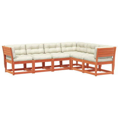 Set Divani Giardino 6pz con Cuscini Marrone Cera Massello Pino - homemem39