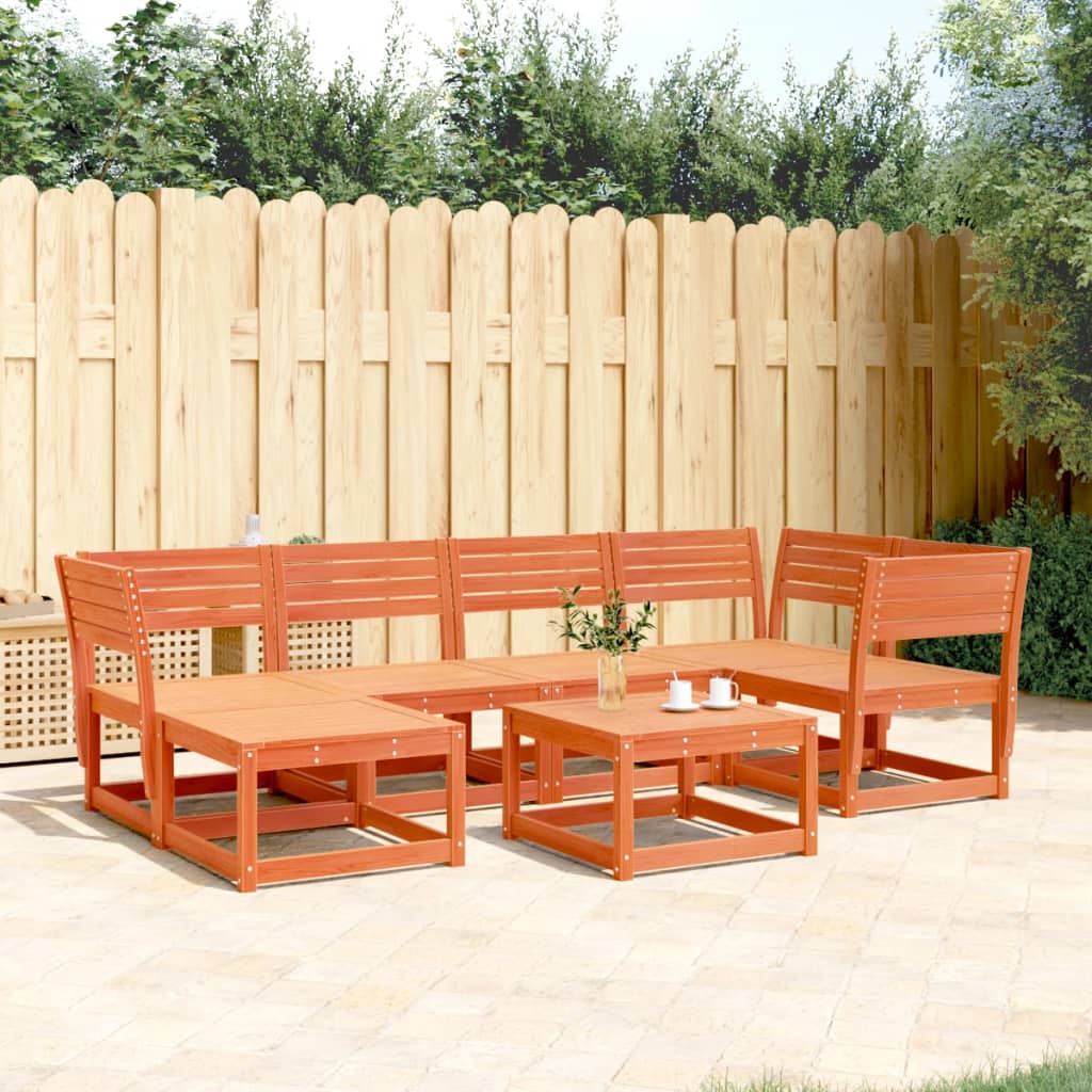 Set Divani da Giardino 6 pz Marrone Cera Legno Massello Pino - homemem39