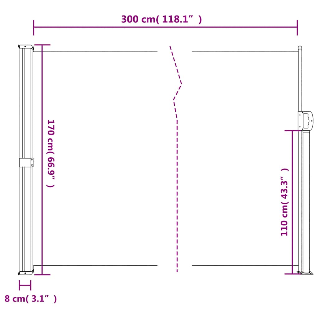 Tenda Laterale Retrattile Tortora 170x300 cm | homemem39
