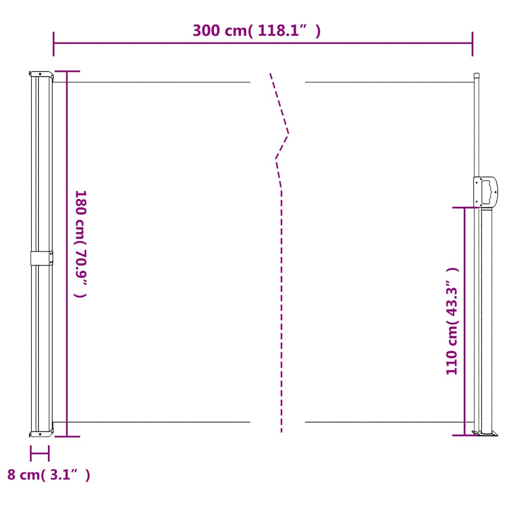 Tenda da Sole Laterale Retrattile Tortora 180x300 cm | homemem39