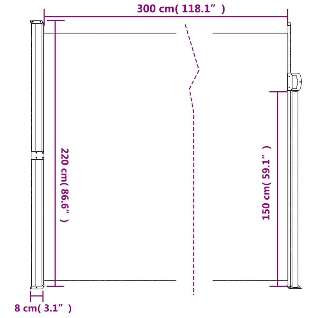 Tenda da Sole Laterale Retrattile Nera 220x300 cm
