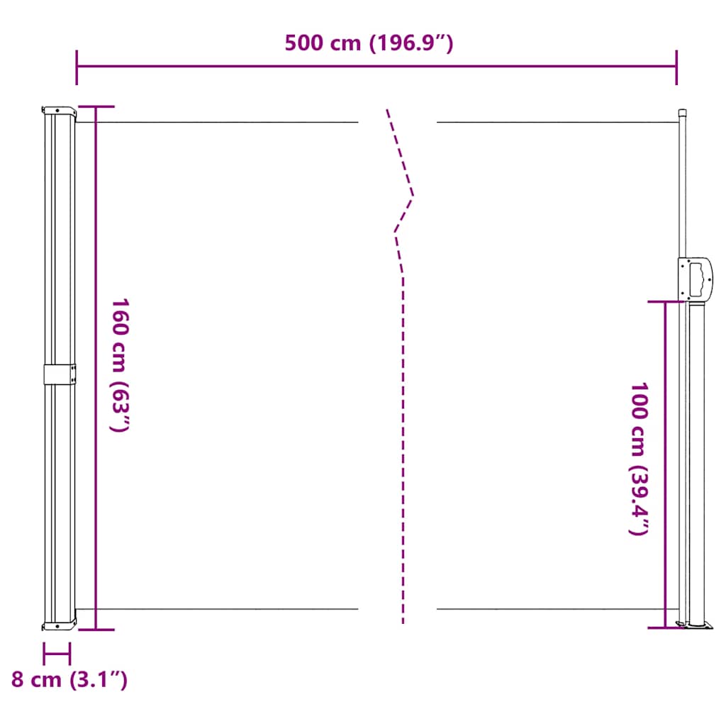 Tenda da Sole Laterale Retrattile Marrone 160x500 cm | homemem39