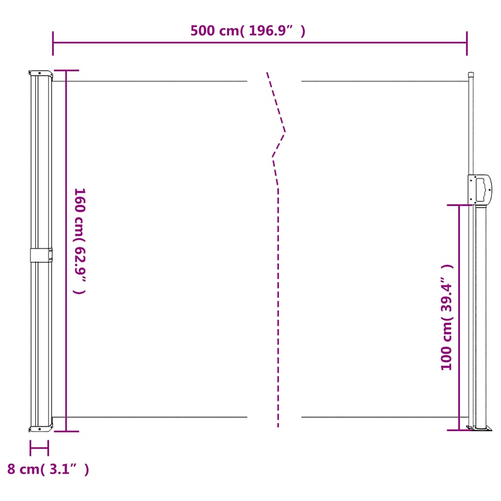 Tenda da Sole Laterale Retrattile Tortora 160x500 cm | homemem39