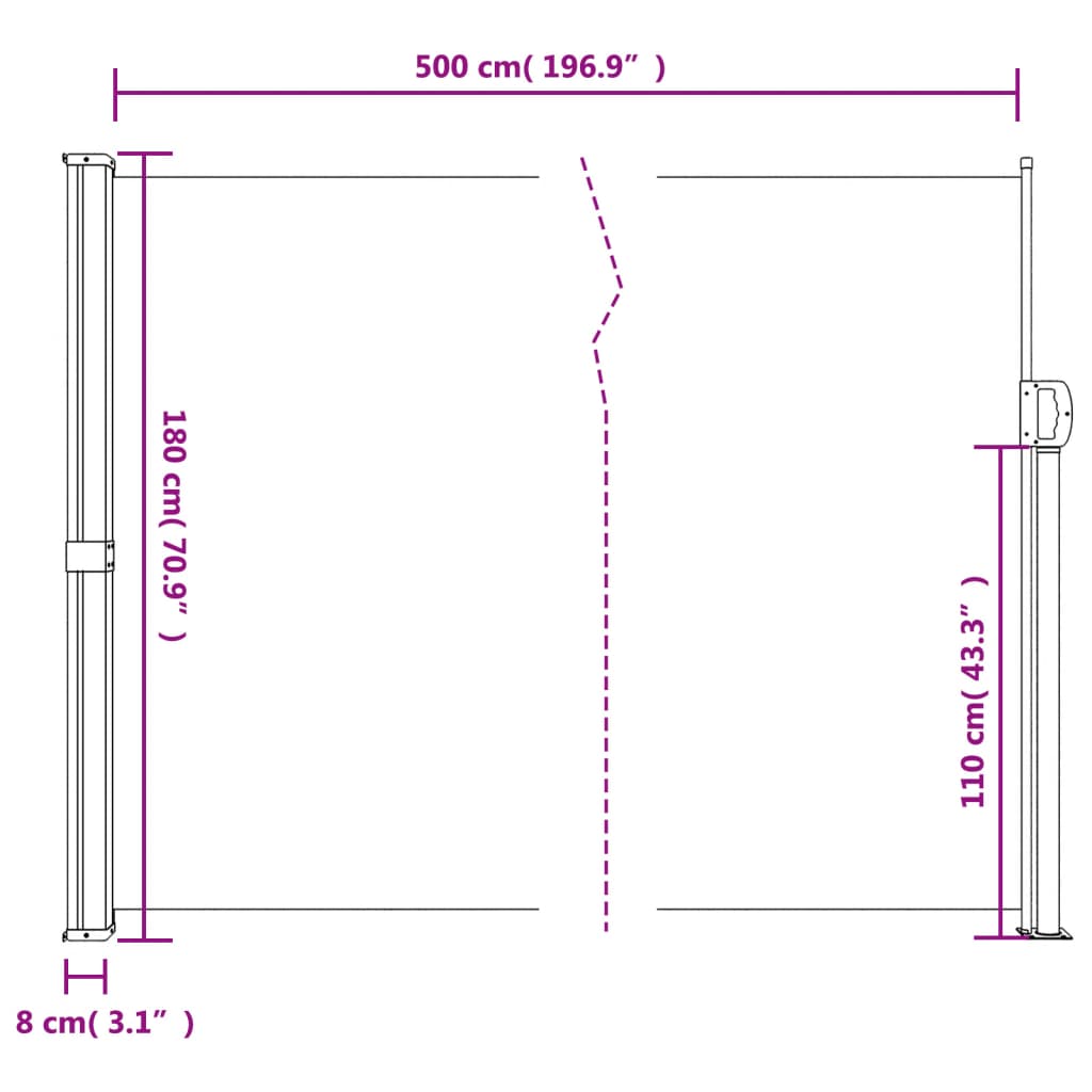 Tenda da Sole Laterale Retrattile Tortora 180x500 cm