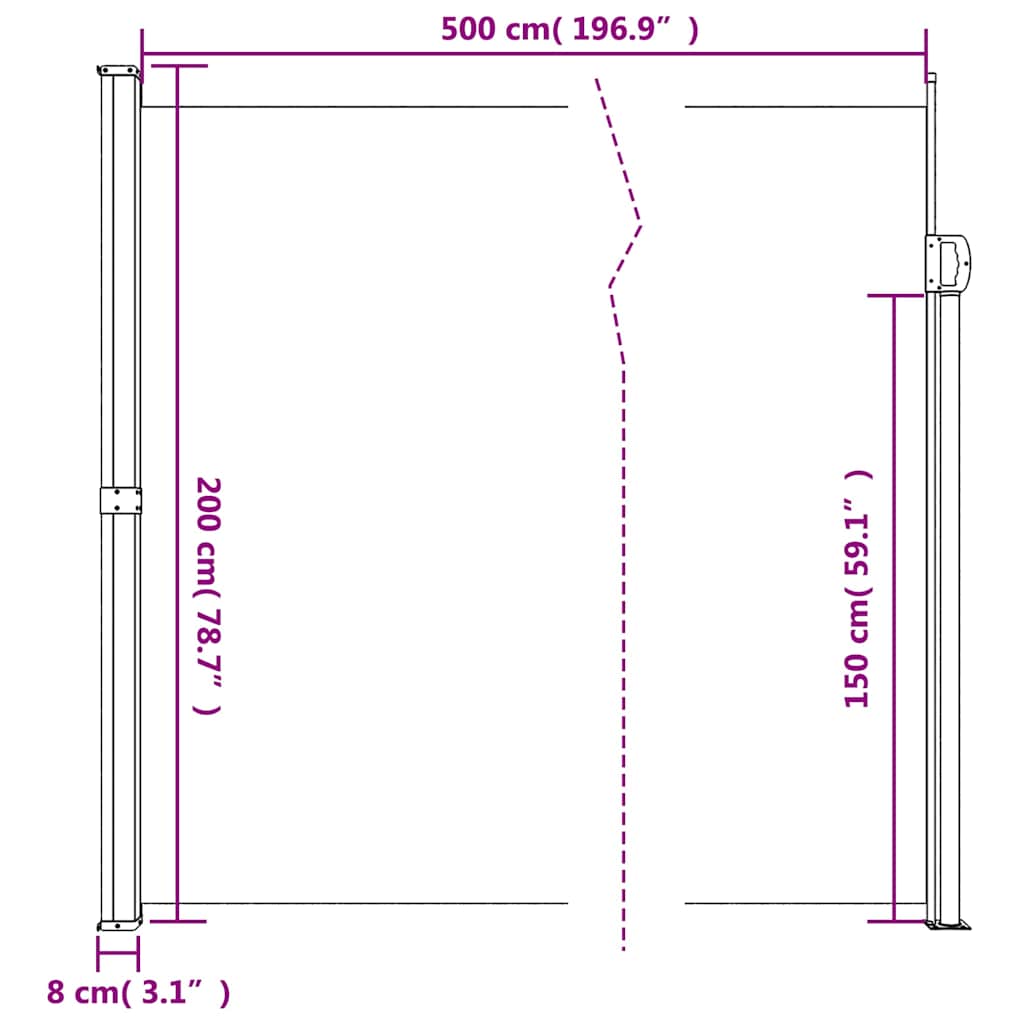Tenda da Sole Laterale Retrattile Nera 200x500 cm | homemem39