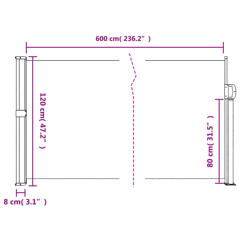 Tenda da Sole Laterale Retrattile Rossa 120x600 cm