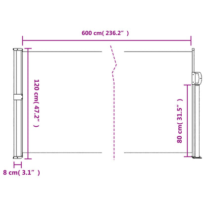 Tenda da Sole Laterale Retrattile Rossa 120x600 cm