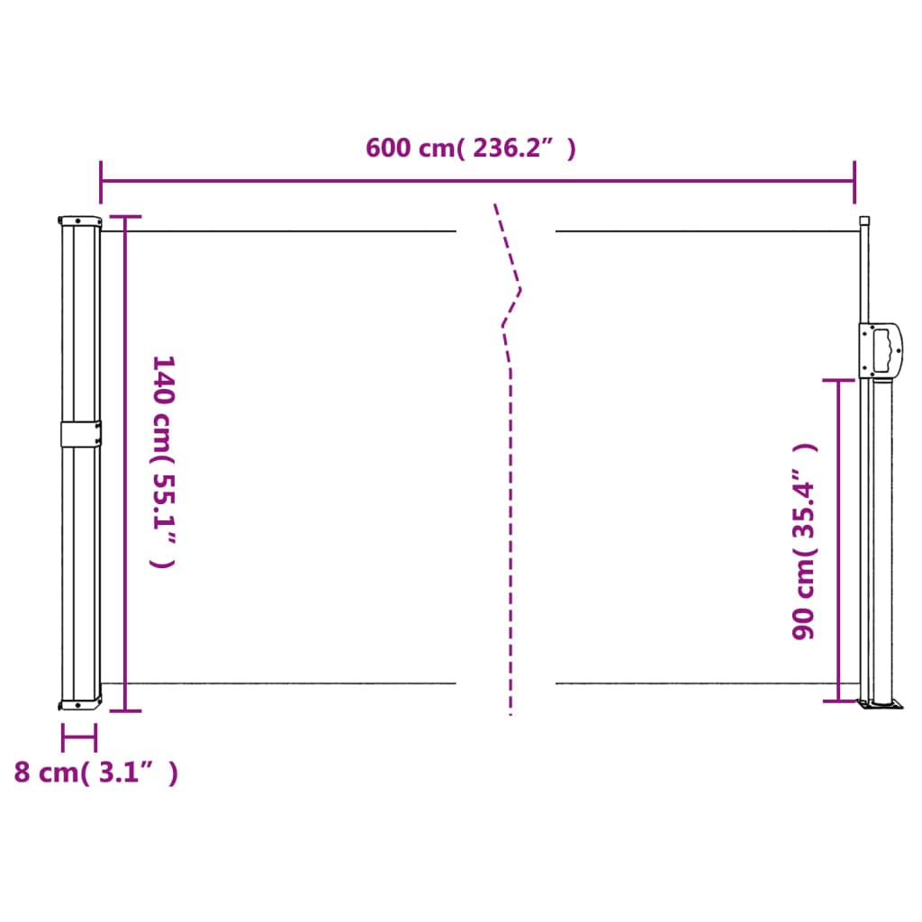 Tenda da Sole Laterale Retrattile Bianco 140x600 cm