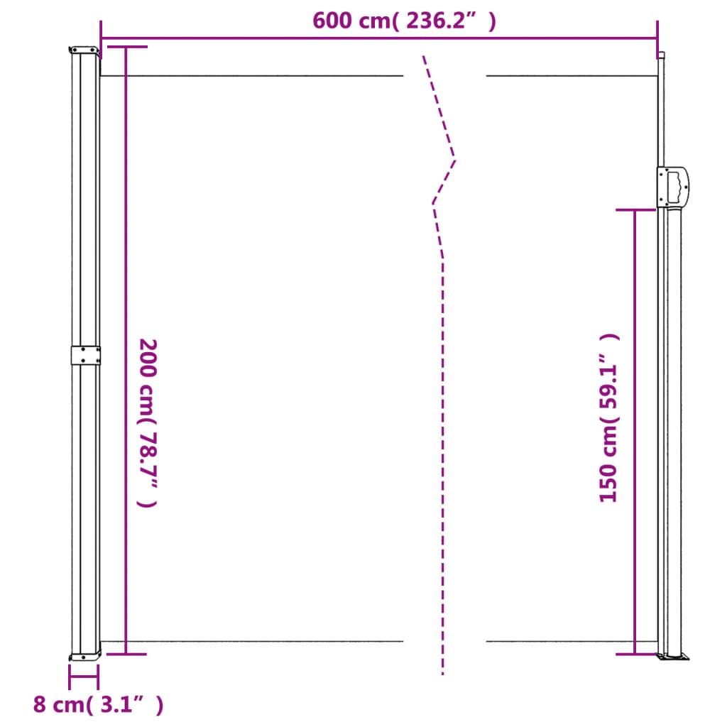 Tenda da Sole Laterale Retrattile Blu 200x600 cm