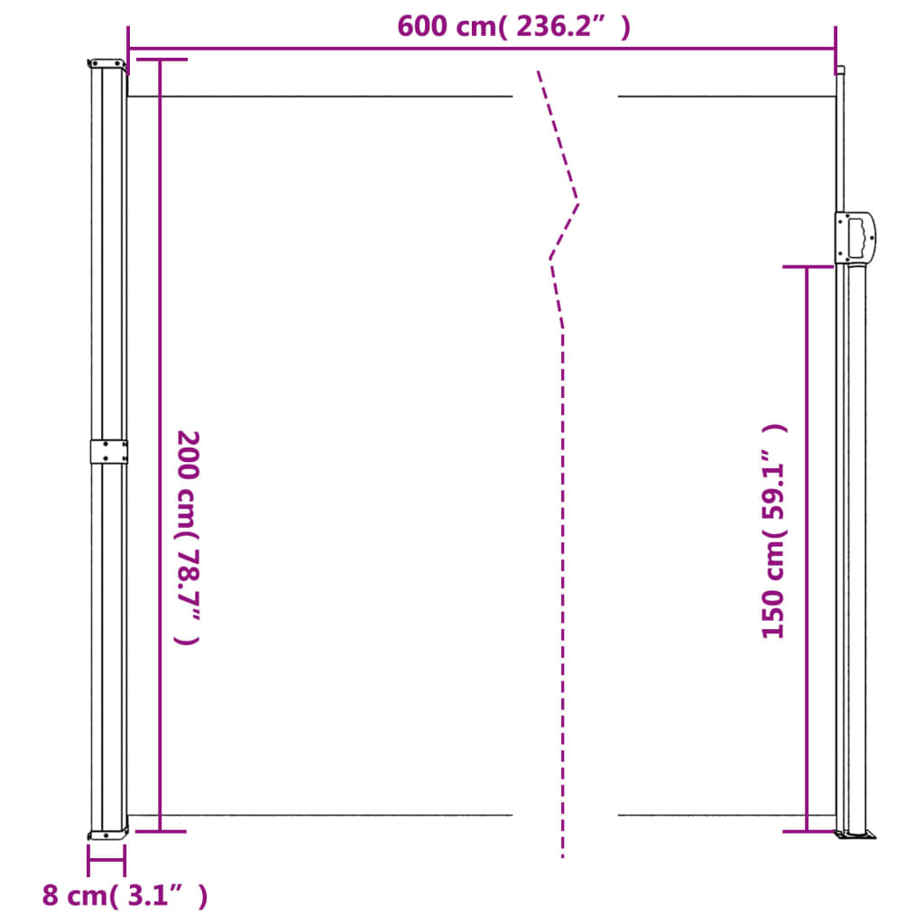 Tenda da Sole Laterale Retrattile Verde Scuro 200x600 cm