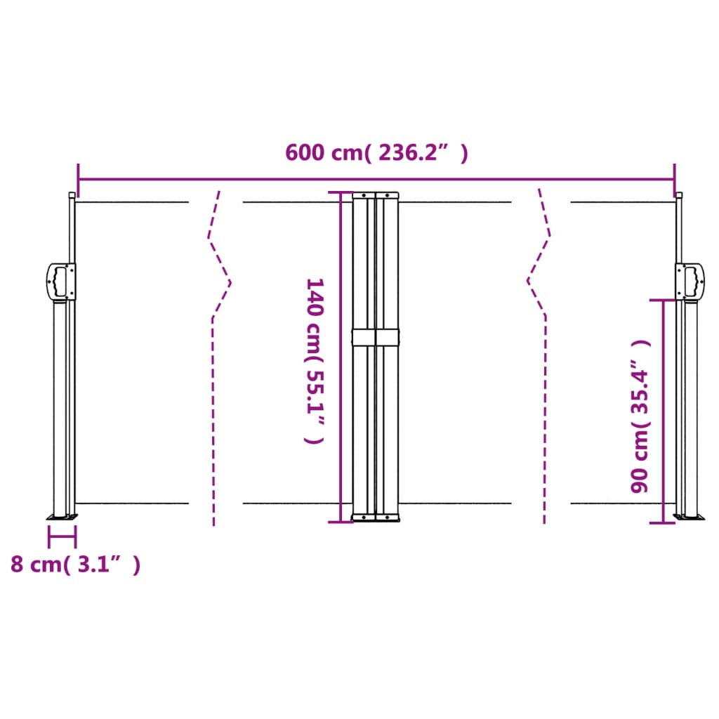 Tenda da Sole Laterale Retrattile Rossa 140x600 cm