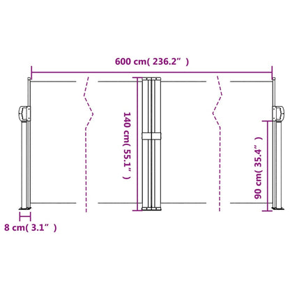 Tenda da Sole Laterale Retrattile Rossa 140x600 cm