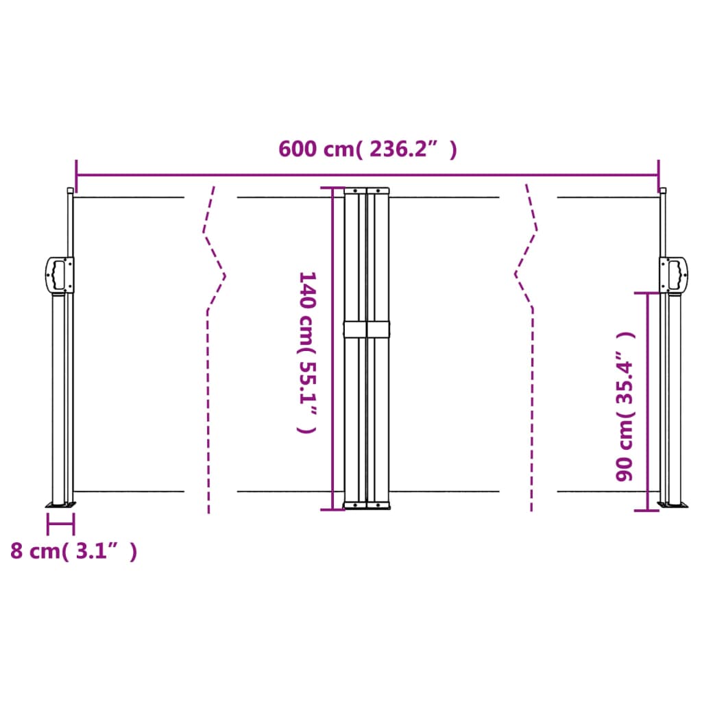 Tenda da Sole Laterale Retrattile Marrone 140x600 cm | homemem39