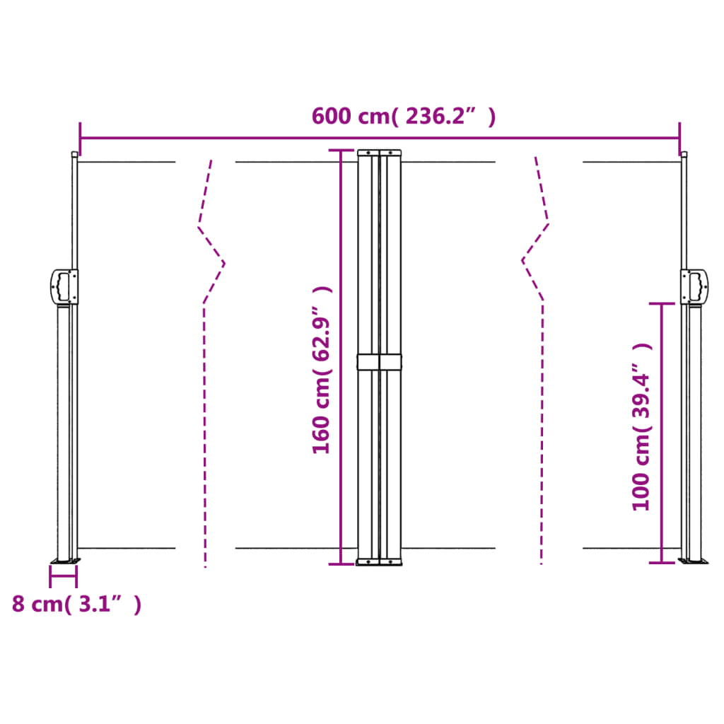 Tenda da Sole Laterale Retrattile Crema 160x600 cm