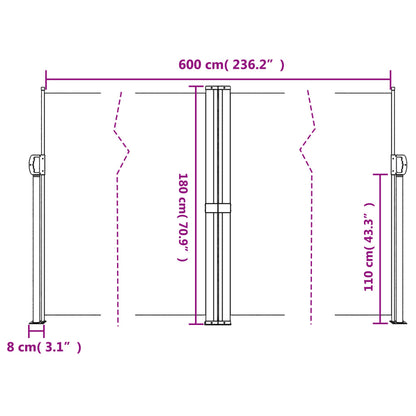 Tenda da Sole Laterale Retrattile Nera 180x600 cm