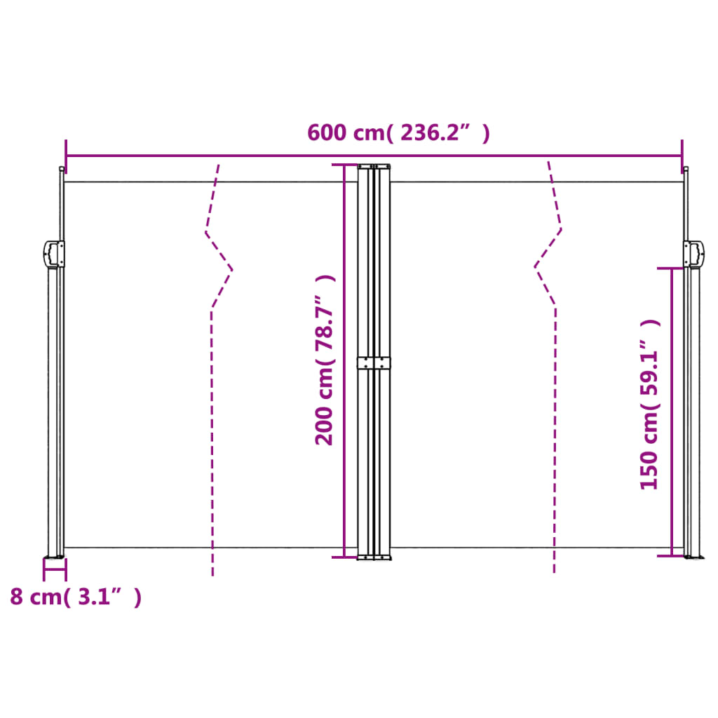 Tenda da Sole Laterale Retrattile Terracotta 200x600 cm