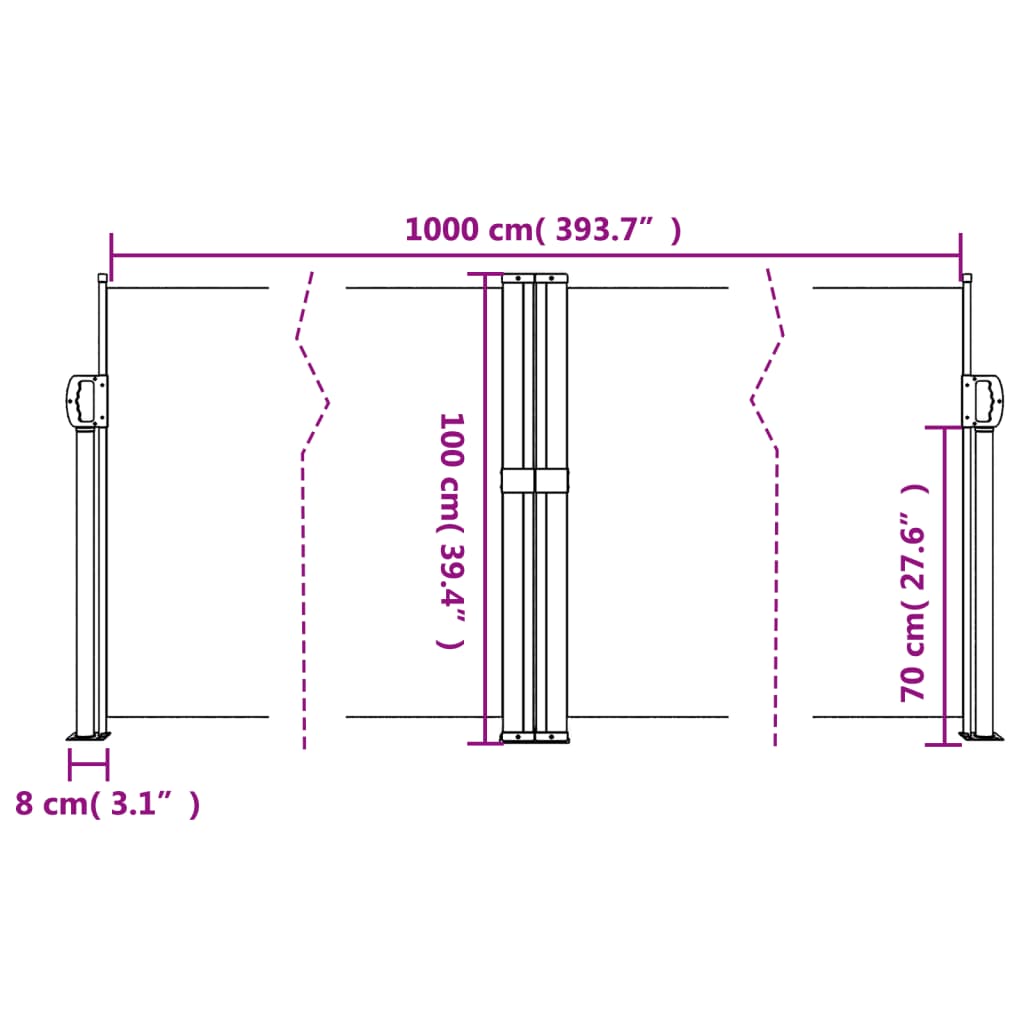 Tenda da Sole Laterale Retrattile Nera 100x1000 cm