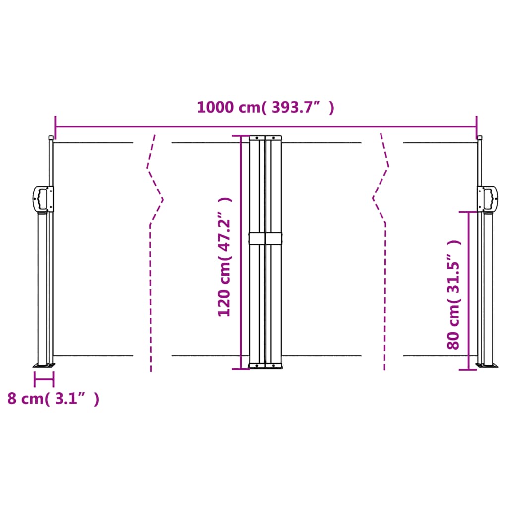 Tenda da Sole Laterale Retrattile Nera 120x1000 cm