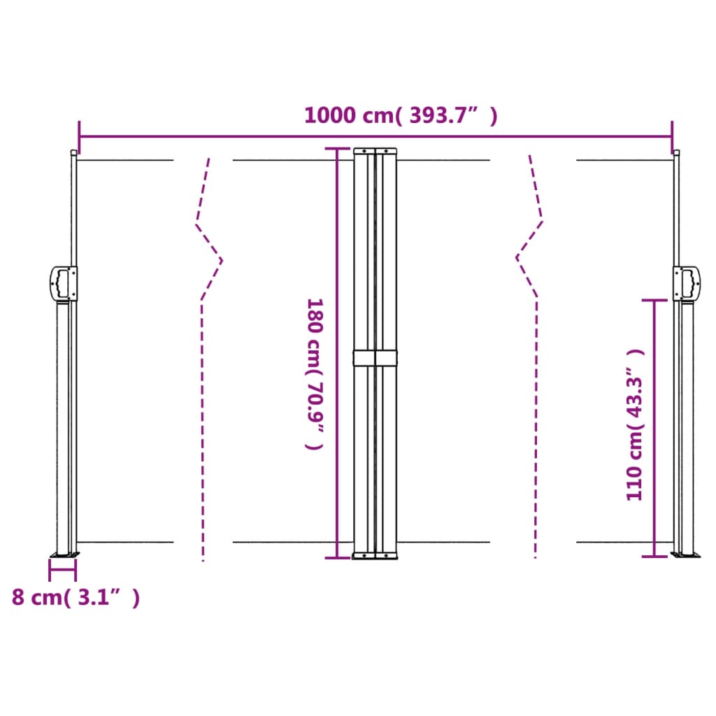 Tenda da Sole Laterale Retrattile Nera 180x1000 cm