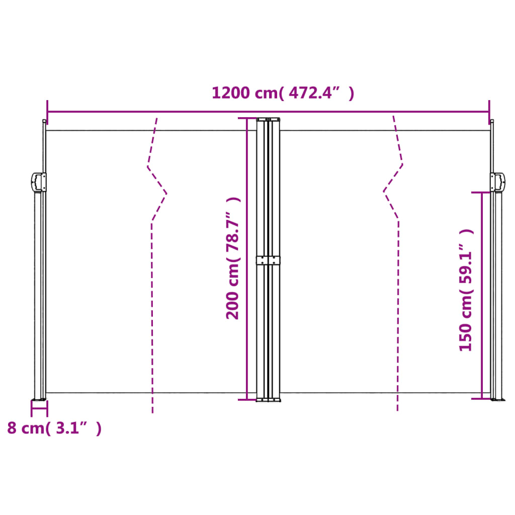 Tenda da Sole Laterale Retrattile Nera 200x1200 cm