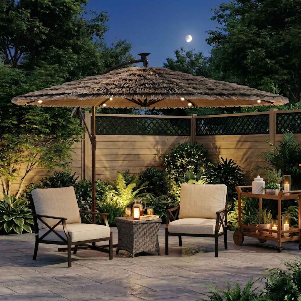 Ombrellone Giardino LED e Palo in Acciaio Marrone 246x246x230cm