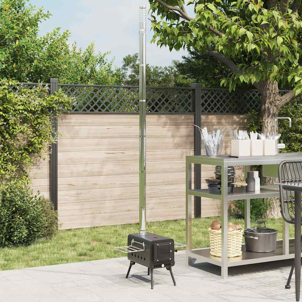 Stufa a Legna da Tenda Camino e Gambe Pieghevoli Nere Acciaio - homemem39