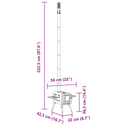 Wood Stove Tent Fireplace and Folding Black Steel Legs