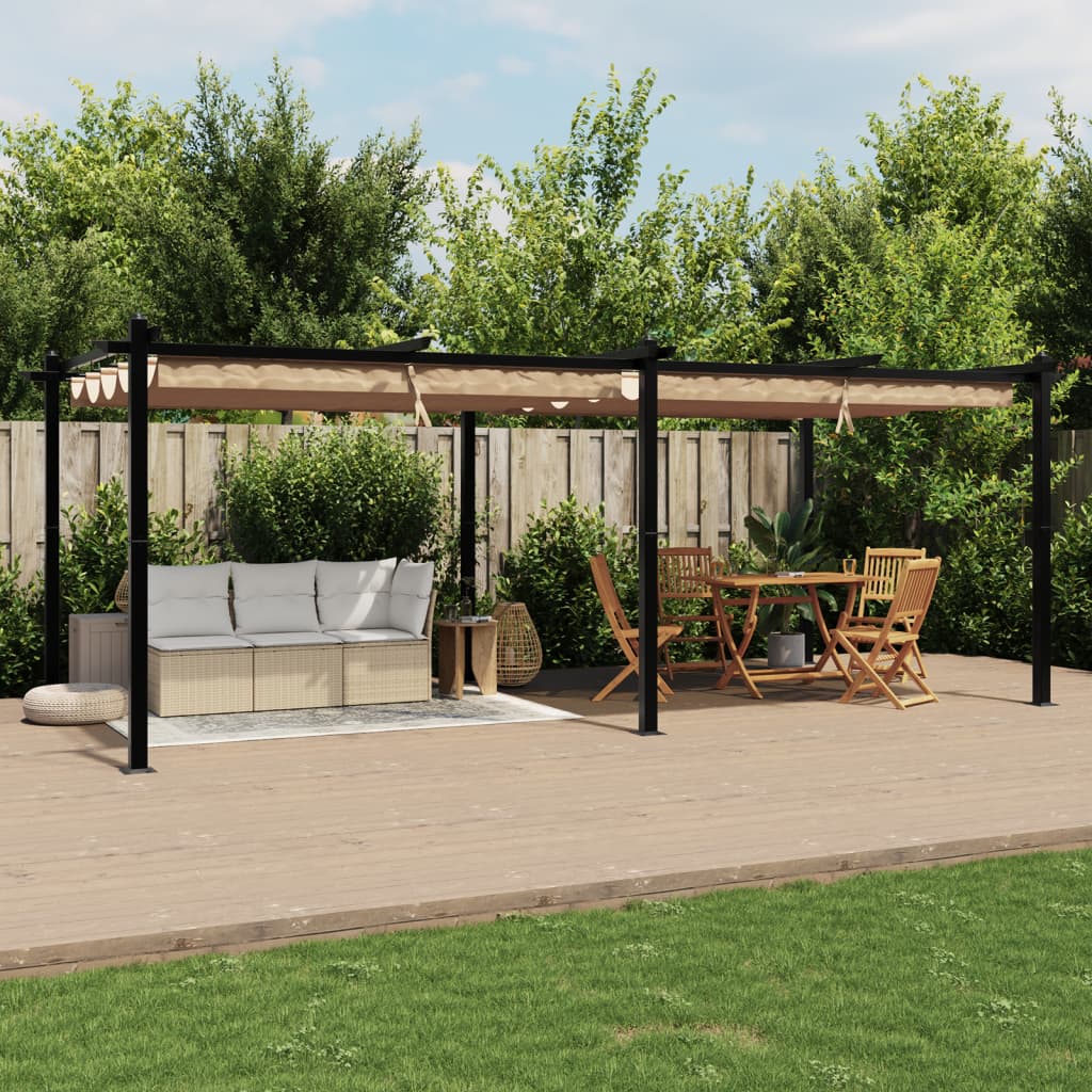Gazebo da Giardino con Tetto Retrattile Tortora 3x6 m Alluminio | homemem39