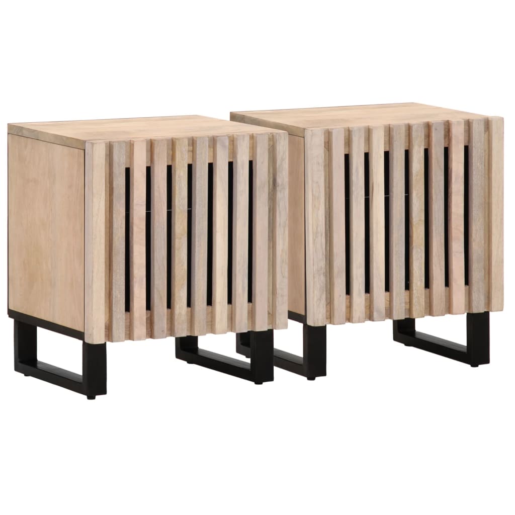 Comodini 2pz 40x34x46 cm in Legno Massello di Mango Sbiancato