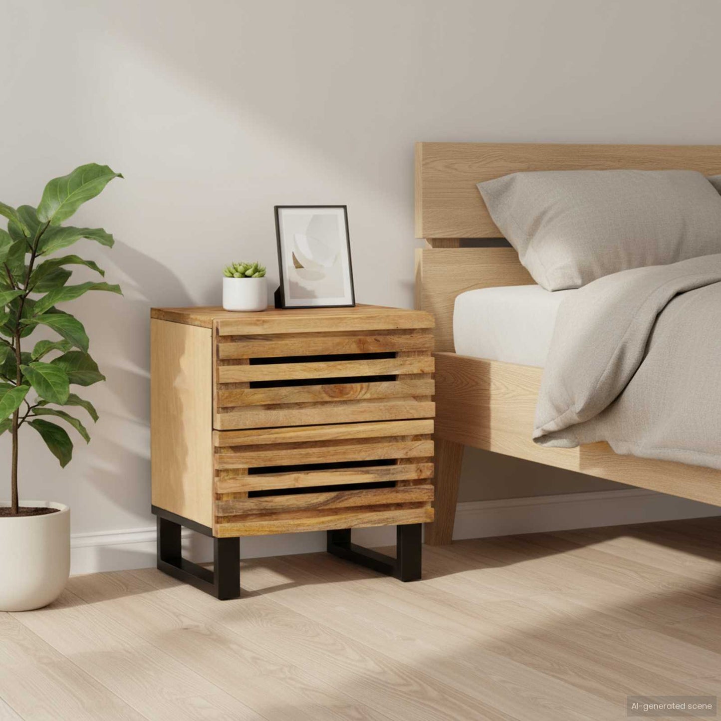 Comodino 40x34x46 cm in Legno Massello di Mango
