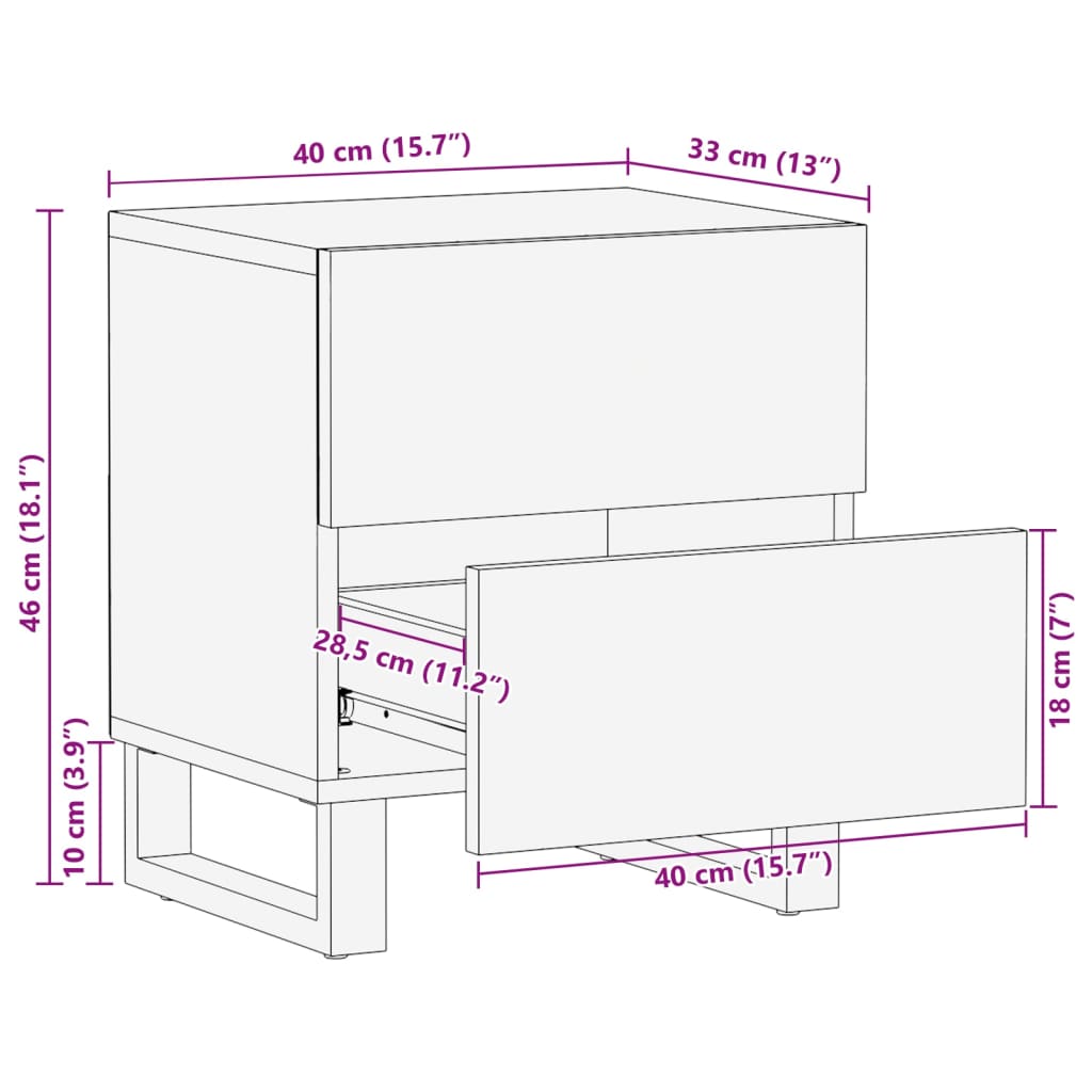 Comodino 40x34x46 cm in Legno Massello di Acacia