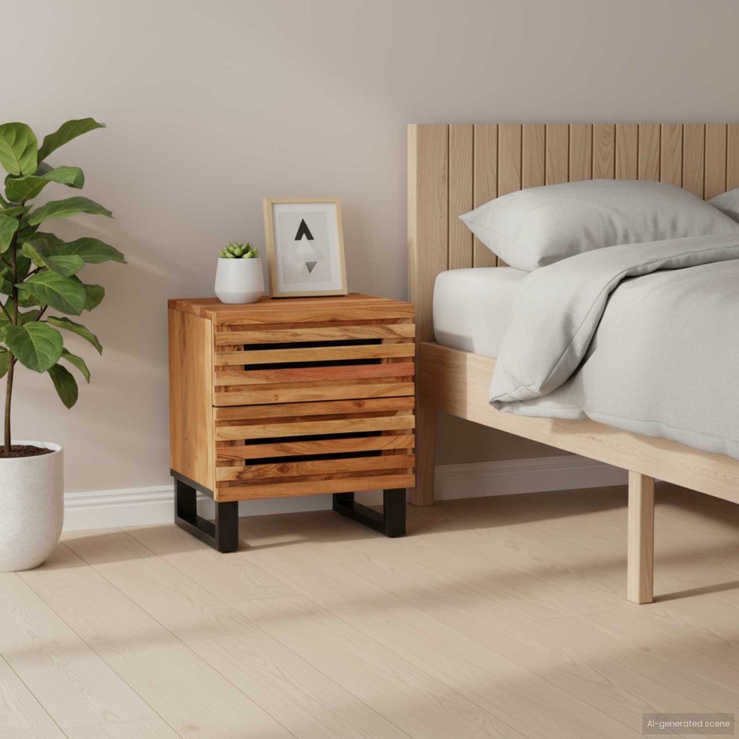 Comodini 2pz 40x34x46 cm in Legno Massello di Acacia