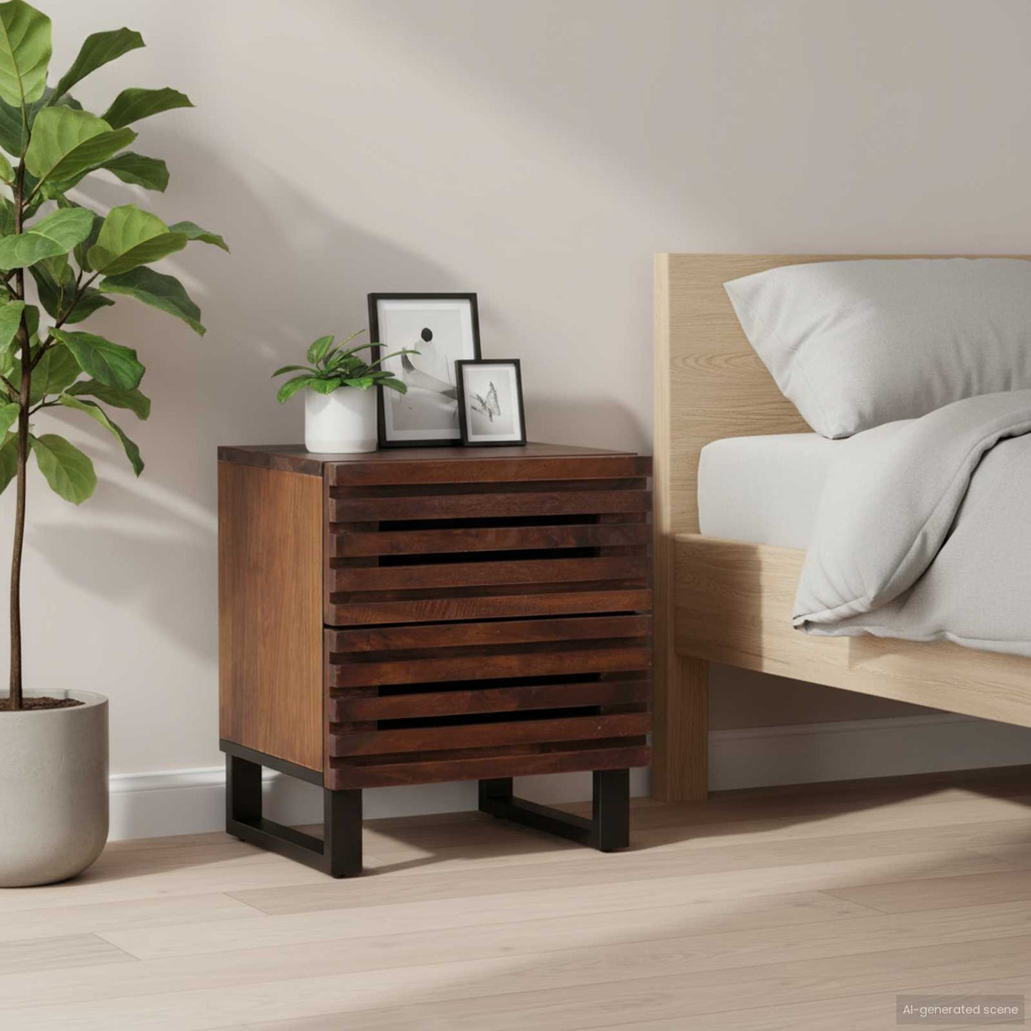 Comodino 40x34x46 cm in Legno Massello di Mango