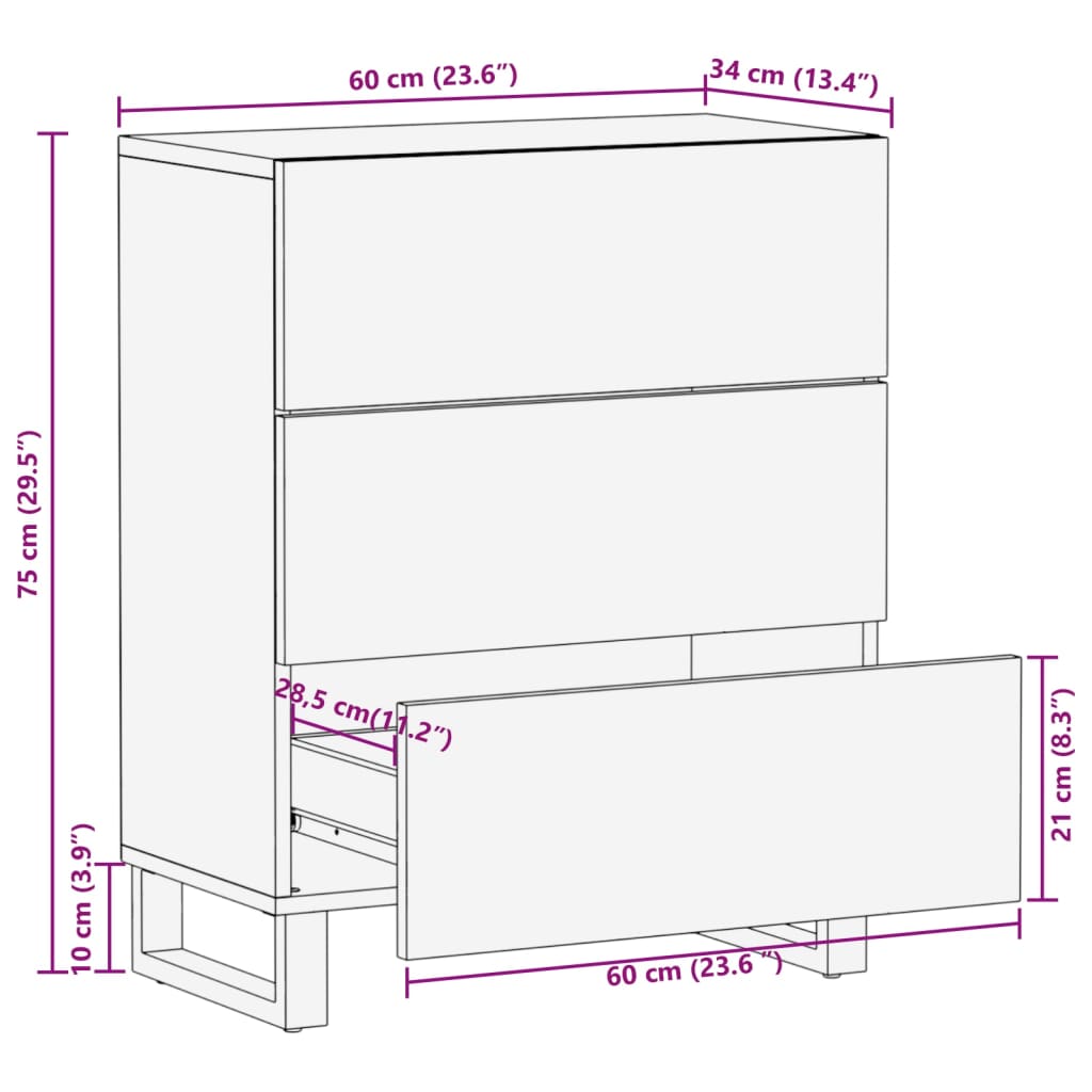Credenza 60x34x75 cm in Legno Massello di Acacia | homemem39