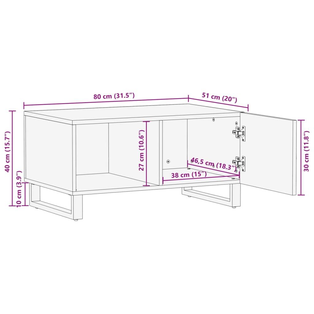 Tavolino da Salotto Bianco 80x51x40 cm Legno Massello di Mango | homemem39