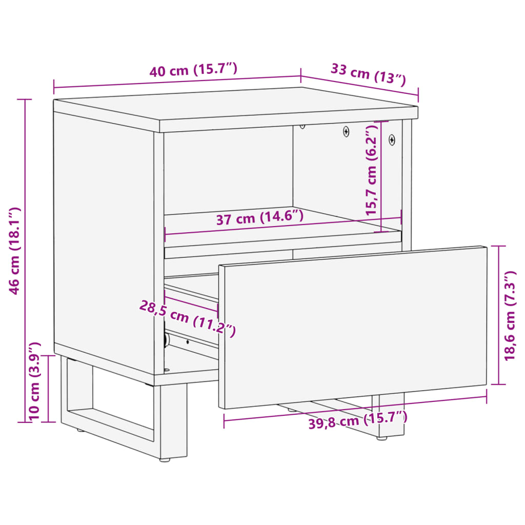 Comodini 2pz 40x34x46 cm in Legno Massello di Mango