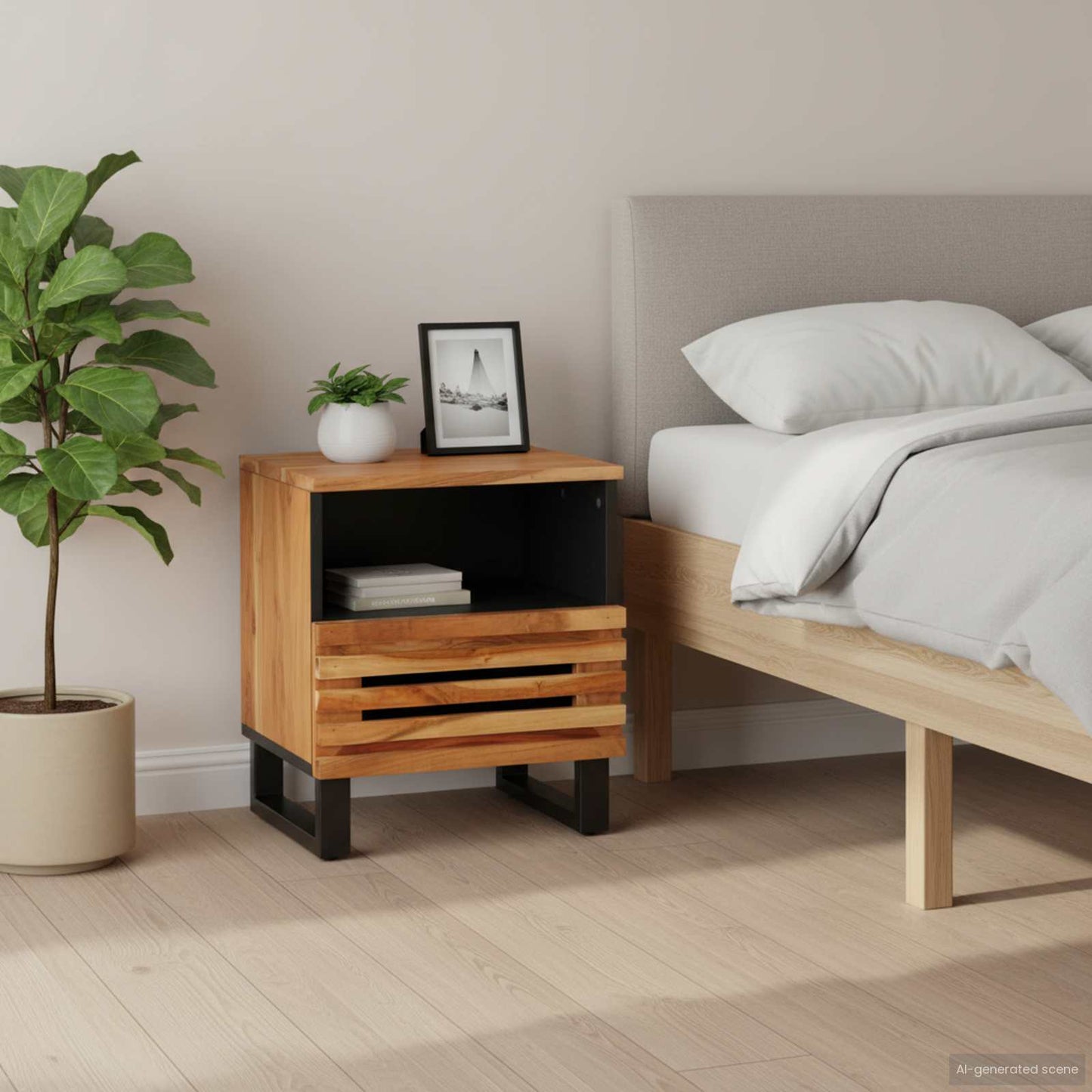 Comodini 2pz 40x34x46 cm in Legno Massello di Acacia