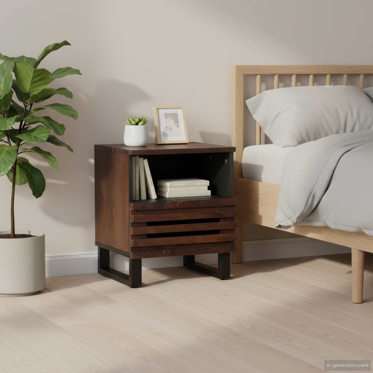 Comodini 2pz 40x34x46 cm in Legno Massello di Mango