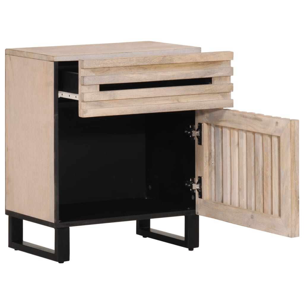 Comodino Bianco 50x34x60 cm in Legno Massello di Mango - homemem39