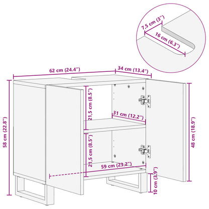 Mobile Lavabo da Bagno 62x34x58cm Legno Massello Mango Grezzo