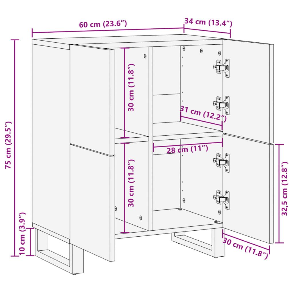 Credenza 60x34x75 cm in Legno Massello di Acacia | homemem39