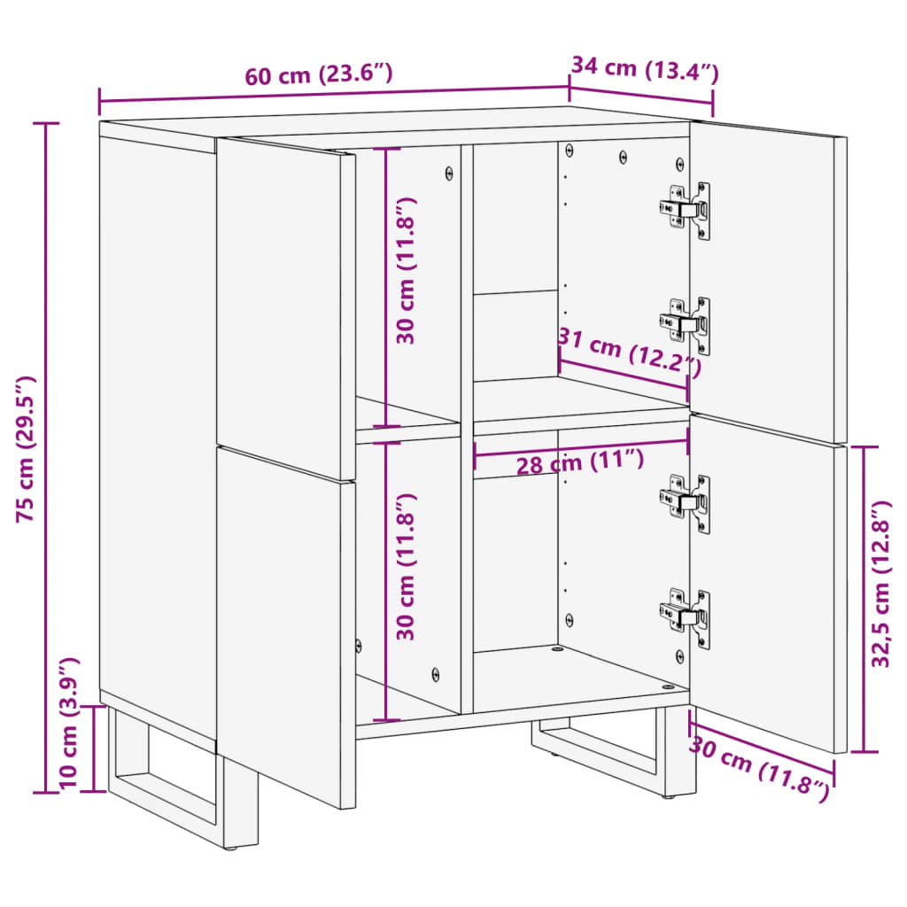 Credenza 60x34x75 cm in Legno Massello di Acacia | homemem39