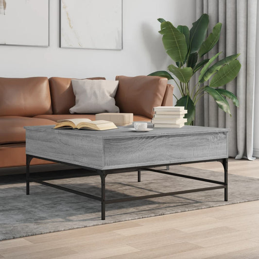 Tavolino Grigio Sonoma 95x95x45 cm Legno Multistrato e Metallo | homemem39