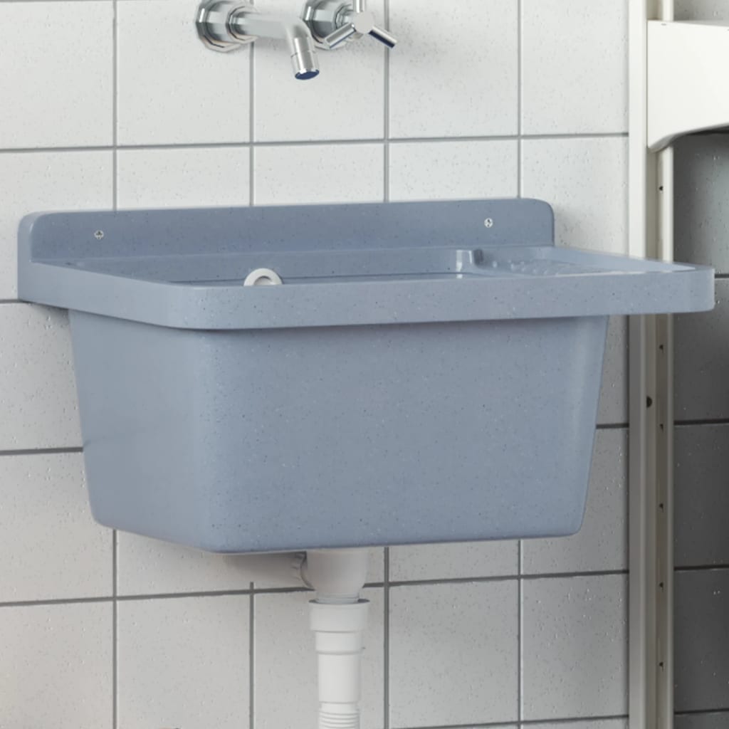 Lavabo a Parete Grigio 50x35x24 cm in Resina | homemem39
