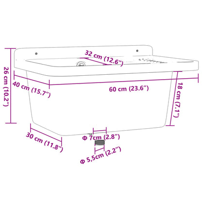 Lavabo a Parete Grigio 60x40x28 cm in Resina