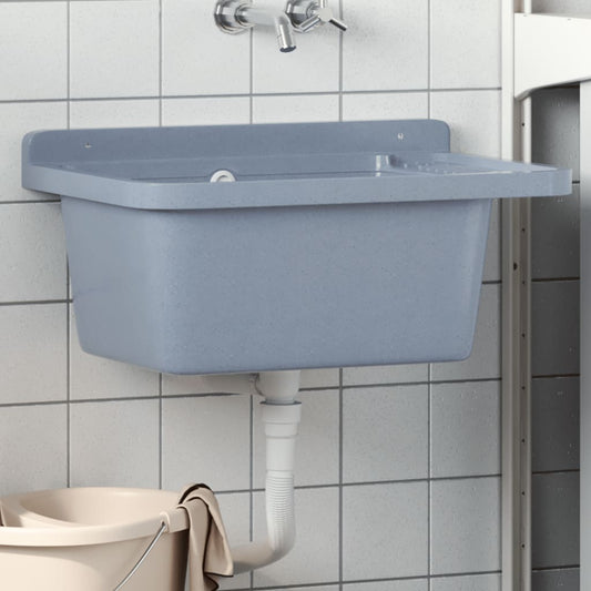 Lavabo a Parete Grigio 60x40x28 cm in Resina